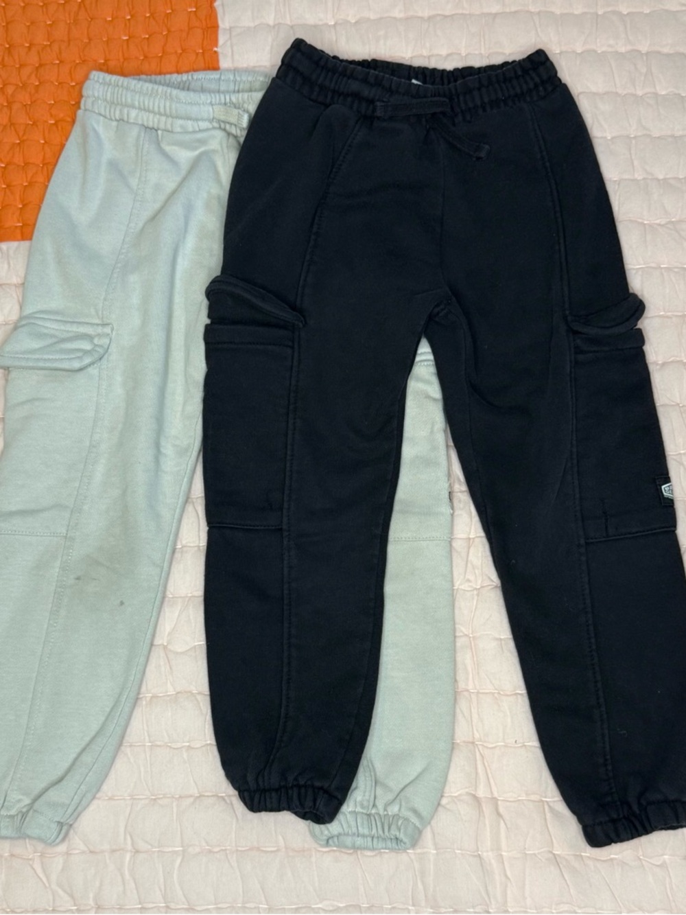 Zara Black Cargo Jogger Pants with Light Mint Pair